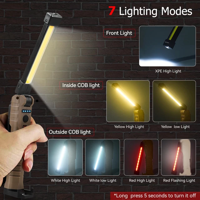 Alt view image 4 of 7 - LED COB Work Light Mechanic Flashlight Lamp Magnetic Base Bright Rechargeable