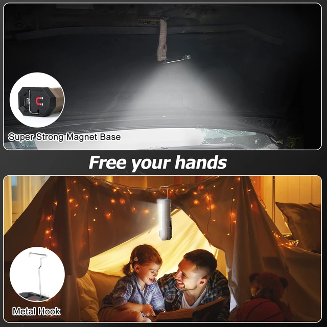 Alt view image 5 of 7 - LED COB Work Light Mechanic Flashlight Lamp Magnetic Base Bright Rechargeable