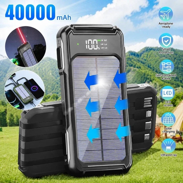 Main image of Universal 40000mAh Solar Power Bank Fast Charger Battery For Cell Phone +4 Cable
