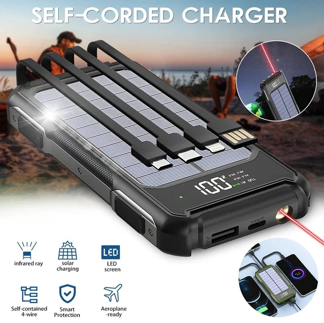 Alt view image 2 of 7 - Universal 40000mAh Solar Power Bank Fast Charger Battery For Cell Phone +4 Cable