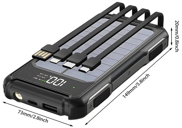 Alt view image 3 of 7 - Universal 40000mAh Solar Power Bank Fast Charger Battery For Cell Phone +4 Cable