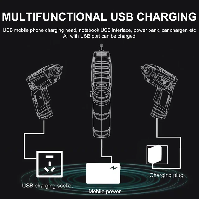 Alt view image 6 of 7 - 47PCS Drill Cordless Mini Electric Screwdriver Set USB Charging With LED Light