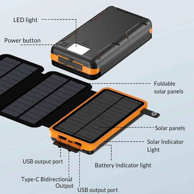 Alt view image 3 of 7 - 46800mAh Solar Power Bank With Folding Solar Panel for Hiking Phone Charger
