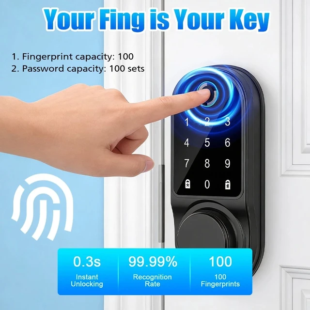 Alt view image 3 of 7 - 5-in-1 Fingerprint Door Lock Biometric Smart Lock Bluetooth Key&IC Card Deadbolt