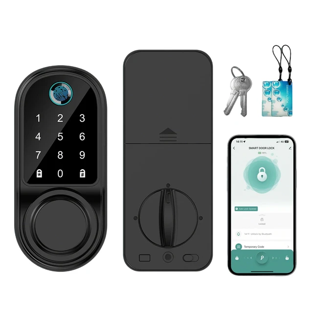 Alt view image 2 of 7 - 5-in-1 Fingerprint Door Lock Biometric Smart Lock Bluetooth Key&IC Card Deadbolt