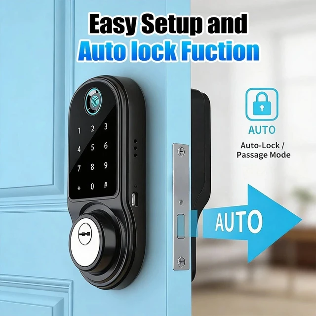 Alt view image 6 of 7 - 5-in-1 Fingerprint Door Lock Biometric Smart Lock Bluetooth Key&IC Card Deadbolt
