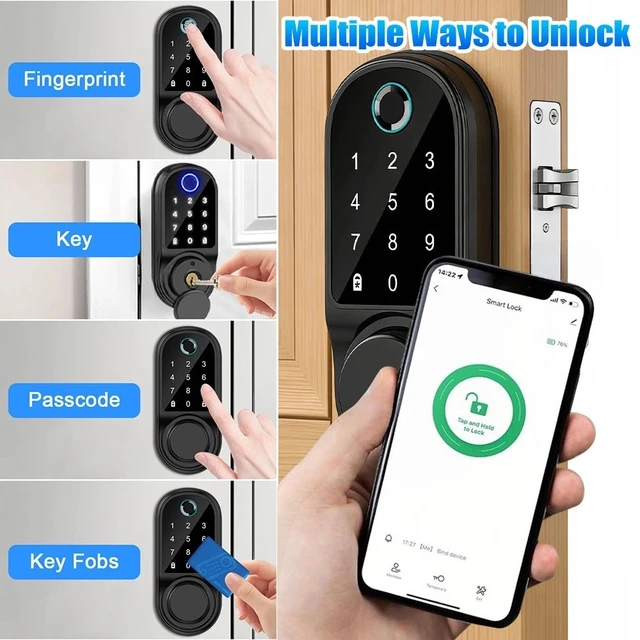 Alt view image 7 of 7 - 5-in-1 Fingerprint Door Lock Biometric Smart Lock Bluetooth Key&IC Card Deadbolt