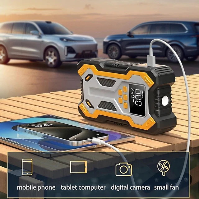 Alt view image 4 of 7 - 99800mAh Car Jump Starter Booster Jumper Power Bank Tire Inflator Air Compressor