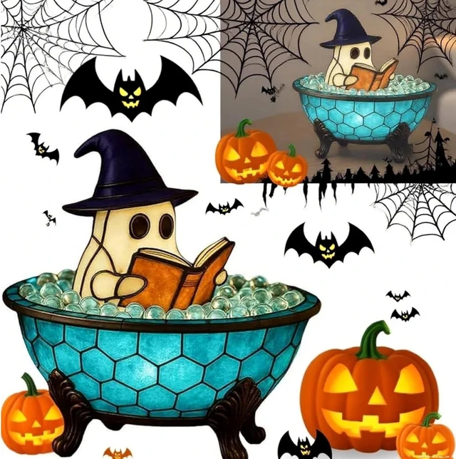 Main image of Ghost Bubble Bath Lamp Halloween Cute Ghost Decor w/ Soft LED Light & Read Lamp