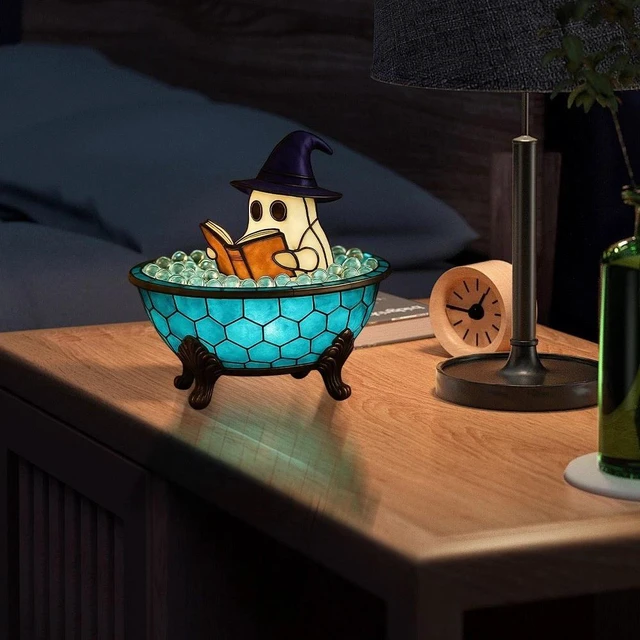 Alt view image 7 of 7 - Ghost Bubble Bath Lamp Halloween Cute Ghost Decor w/ Soft LED Light & Read Lamp