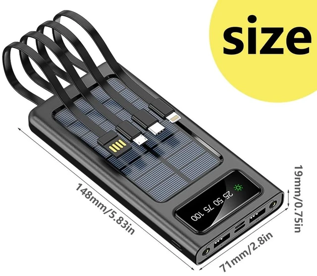 Alt view image 3 of 7 - 40000mAh Solar Power Bank Portable Charger LED Flashlight W/ 4 Cables Universal