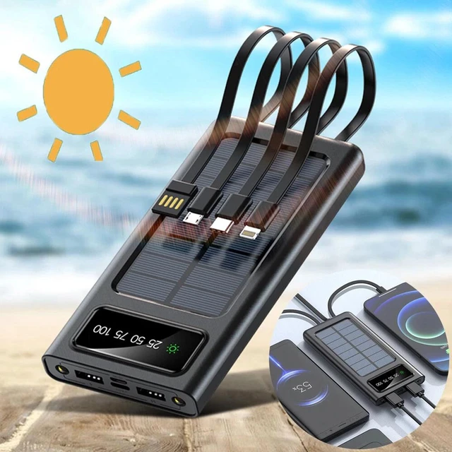 Alt view image 2 of 7 - 40000mAh Solar Power Bank Portable Charger LED Flashlight W/ 4 Cables Universal