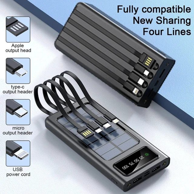 Alt view image 4 of 7 - 40000mAh Solar Power Bank Portable Charger LED Flashlight W/ 4 Cables Universal