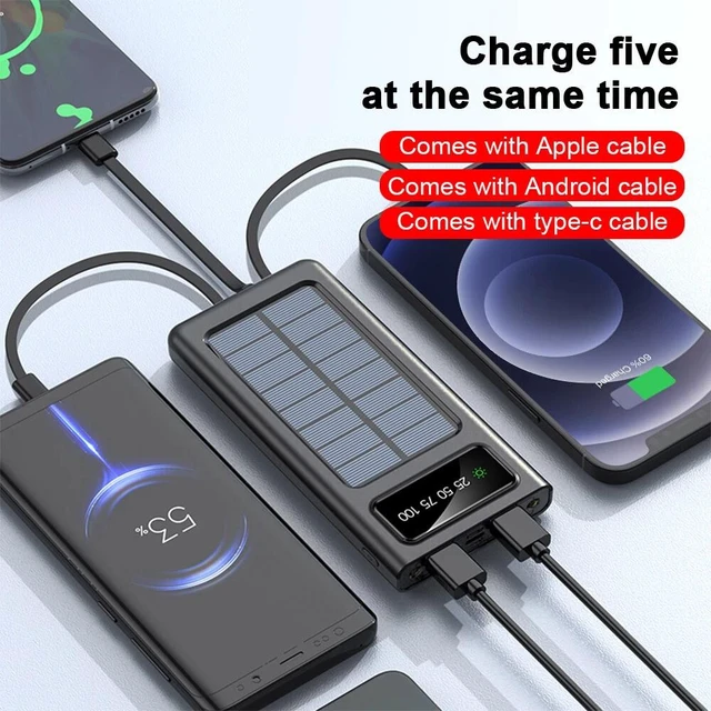 Alt view image 6 of 7 - 40000mAh Solar Power Bank Portable Charger LED Flashlight W/ 4 Cables Universal