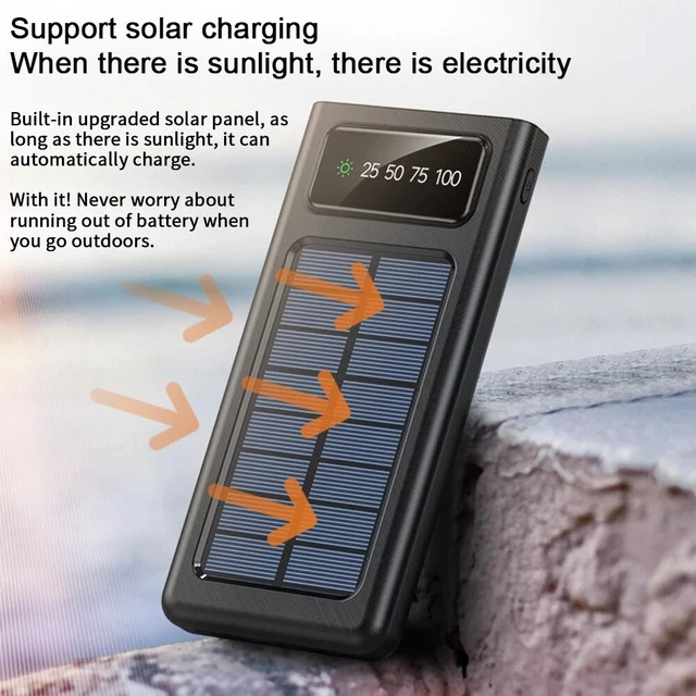 Alt view image 7 of 7 - 40000mAh Solar Power Bank Portable Charger LED Flashlight W/ 4 Cables Universal