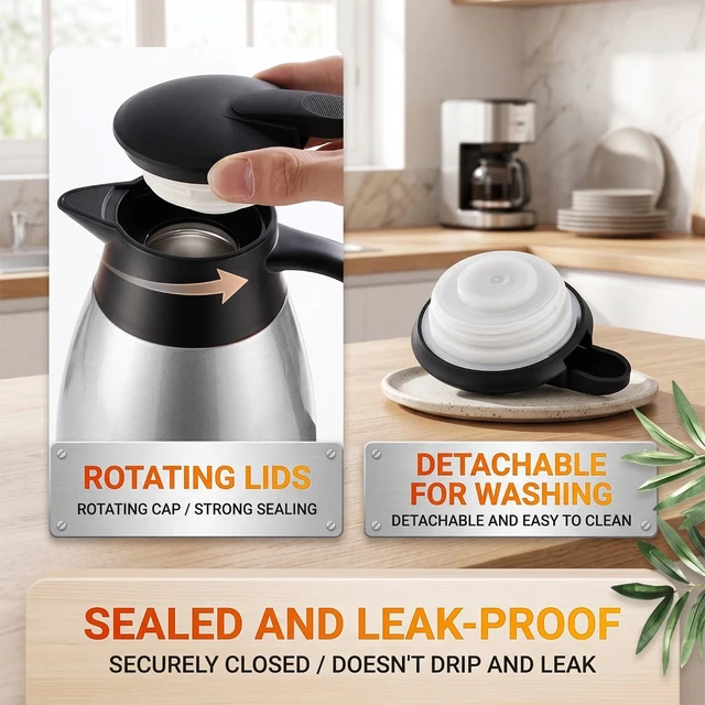 Alt view image 4 of 7 - 2L Thermal Coffee Carafe for Keeping Hot Stainless Steel Carafe Thermos Flask