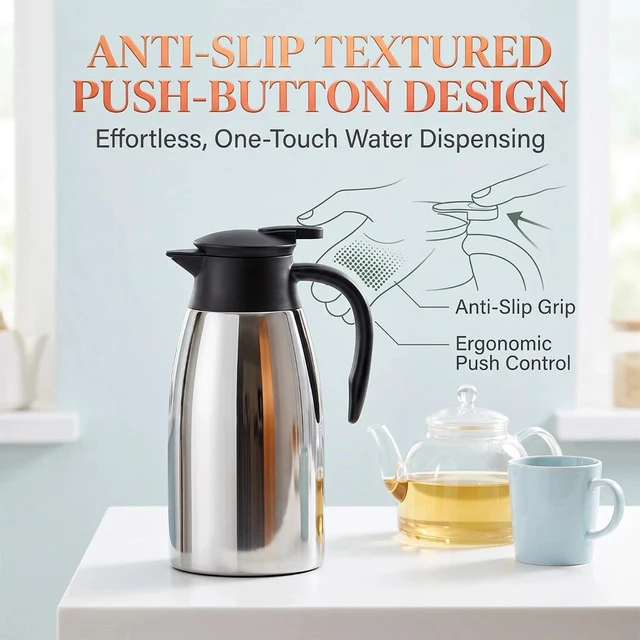Alt view image 5 of 7 - 2L Thermal Coffee Carafe for Keeping Hot Stainless Steel Carafe Thermos Flask