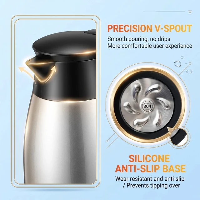 Alt view image 6 of 7 - 2L Thermal Coffee Carafe for Keeping Hot Stainless Steel Carafe Thermos Flask