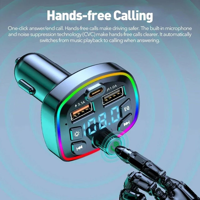 Alt view image 7 of 7 - Wireless Radio MP3 Adapter Bluetooth FM Transmitter Car USB Type-C Fast Charger