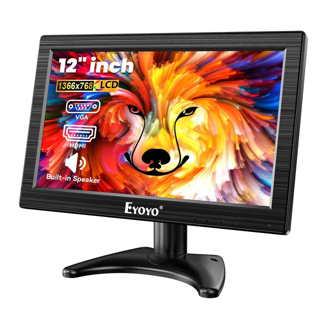 Main image of Eyoyo 12" Inch LCD Monitor AV HDMI BNC VGA 1366x768 Portable Remote Video Screen