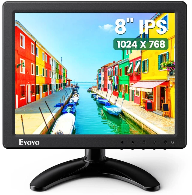 Main image of Eyoyo 8" Monitor VGA 1024x768 HDMI AV BNC w/ Speakers for PC CCTV RasPi Camera