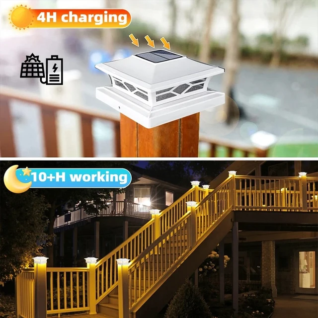 Alt view image 7 of 7 - 2 Pack Solar Post Light For 4x4 6x6 Outdoor Waterproof LED Deck Fence Light