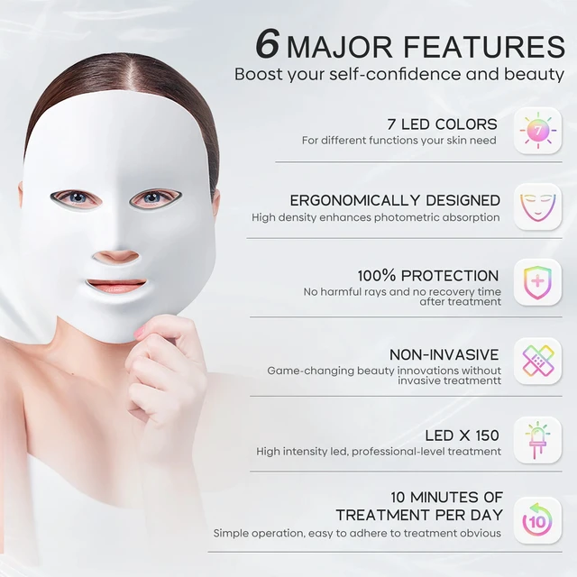 Alt view image 4 of 7 - 7 Colors Photon Facial LED Mask Red Light Therapy Anti Aging Face Beauty Mask