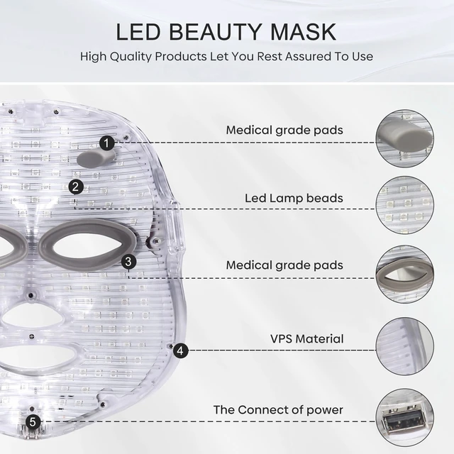 Alt view image 3 of 7 - 7 Colors Photon Facial LED Mask Red Light Therapy Anti Aging Face Beauty Mask