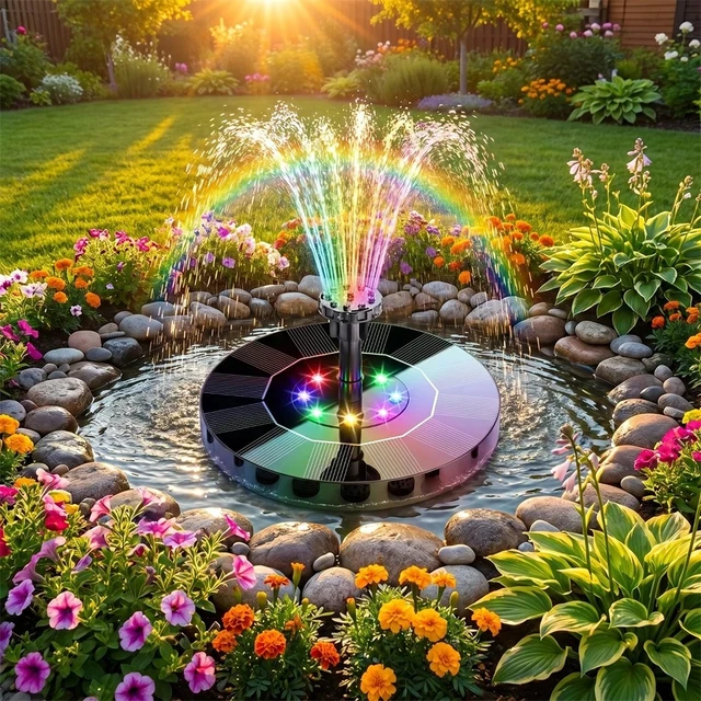 Alt view image 7 of 7 - Solar Power Fountain Submersible Floating Water Pump LED Lights For Garden