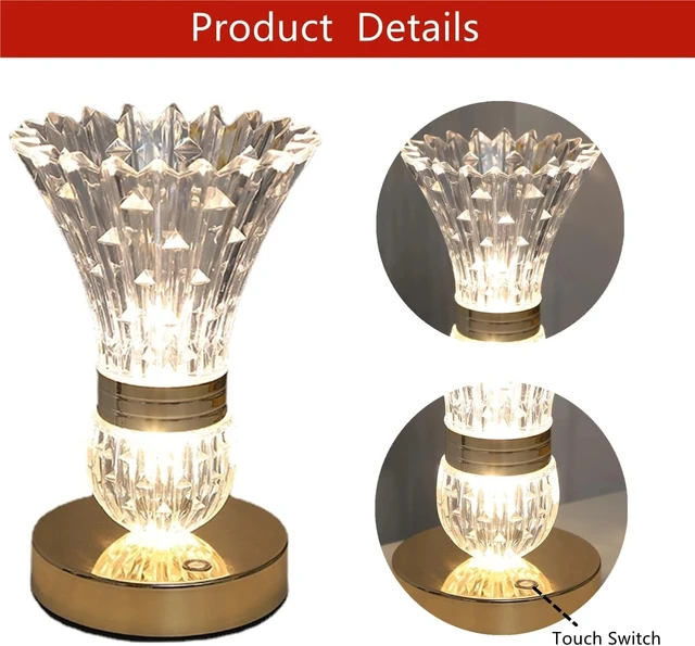 Alt view image 3 of 7 - 3-Color Crystal Table Lamp Dimmable Touch Nightstand Light for Living Room