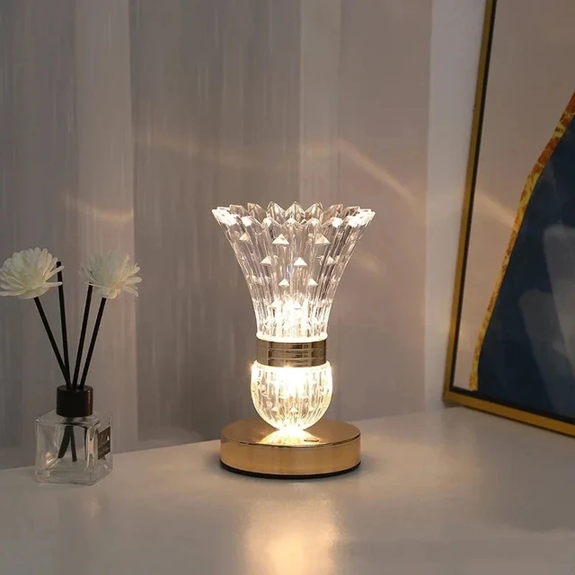 Alt view image 7 of 7 - 3-Color Crystal Table Lamp Dimmable Touch Nightstand Light for Living Room