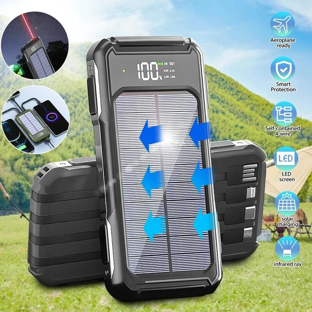 Main image of 20000mAh Solar Power Bank Fast Charger For Cell Phone With 4-Cable/LED Light