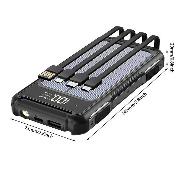 Alt view image 2 of 7 - 20000mAh Solar Power Bank Fast Charger For Cell Phone With 4-Cable/LED Light