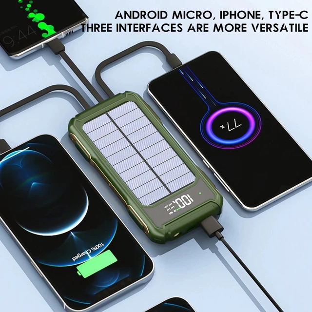 Alt view image 7 of 7 - 20000mAh Solar Power Bank Fast Charger For Cell Phone With 4-Cable/LED Light