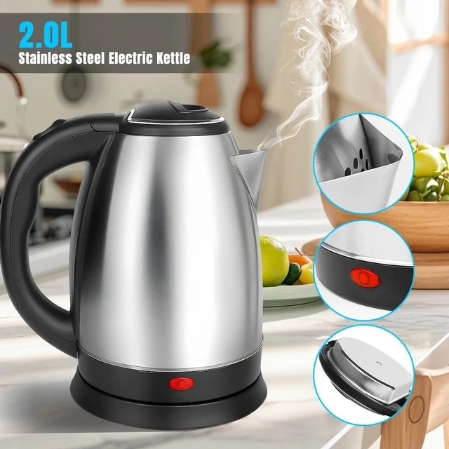 Alt view image 2 of 7 - 1000W Electric Tea Kettle Coffee Pot Hot Water Fast Boil Stainless Steel 2.0L