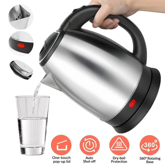 Alt view image 3 of 7 - 1000W Electric Tea Kettle Coffee Pot Hot Water Fast Boil Stainless Steel 2.0L