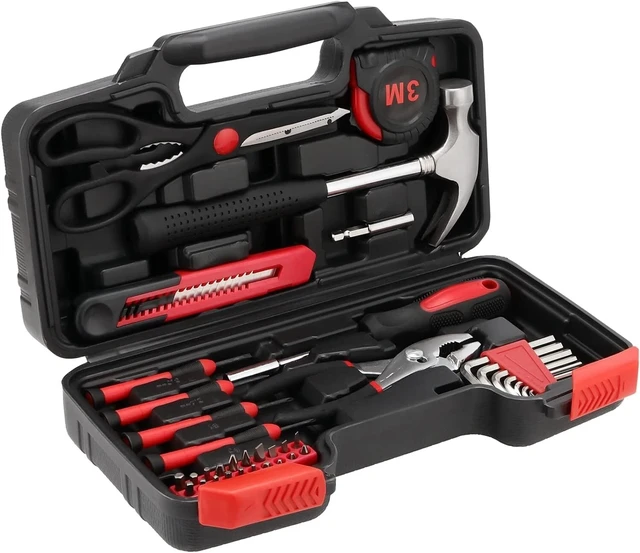 Alt view image 2 of 6 - Portable 39pcs Red Basic Tool Set Household Mechanics Tool Kit with Carry Box