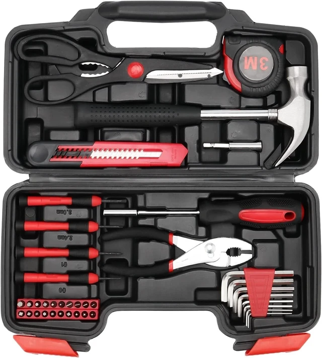 Alt view image 3 of 6 - Portable 39pcs Red Basic Tool Set Household Mechanics Tool Kit with Carry Box