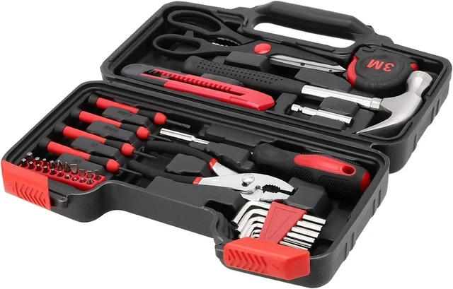 Alt view image 4 of 6 - Portable 39pcs Red Basic Tool Set Household Mechanics Tool Kit with Carry Box