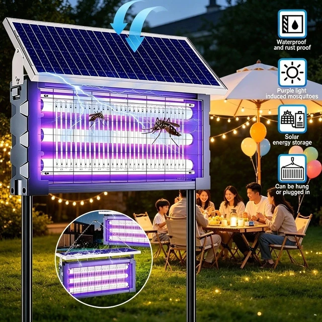 Alt view image 2 of 7 - 4500V Solar Mosquito Killer Lamp UV Bug Zapper Waterproof LED Lantern Garden