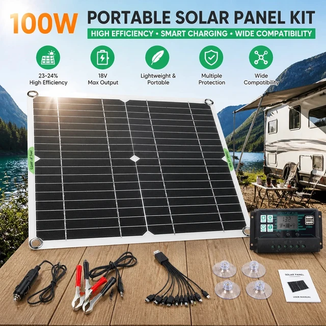 Alt view image 2 of 7 - 100W Solar Panel 12 Volt With 100A Controller For Caravan Car Van Boat Kits