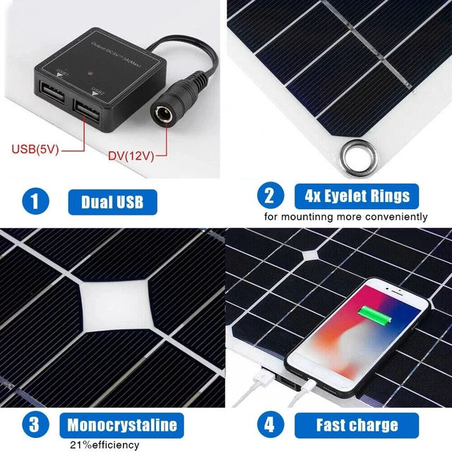 Alt view image 5 of 7 - 100W Solar Panel 12 Volt With 100A Controller For Caravan Car Van Boat Kits