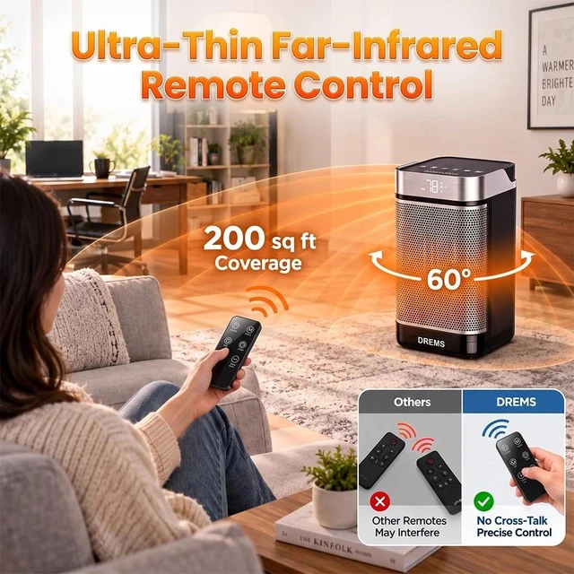 Alt view image 6 of 7 - 1500W Electric Space Heater PTC Ceramic Tower Heater 12Hour Timer Fast Heating