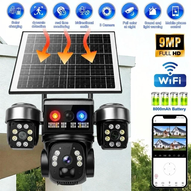 Main image of 9MP WiFi Solar Security Camera 360° 4K Wireless 3Lens-PTZ Surveillance Camera
