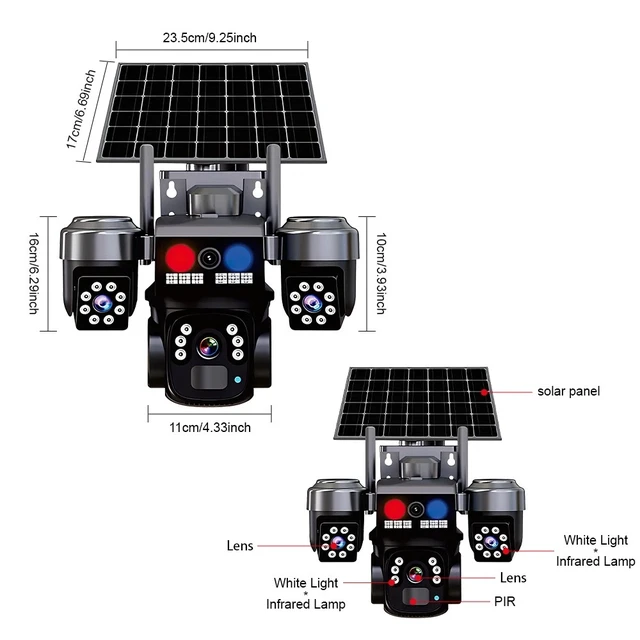 Alt view image 2 of 7 - 9MP WiFi Solar Security Camera 360° 4K Wireless 3Lens-PTZ Surveillance Camera