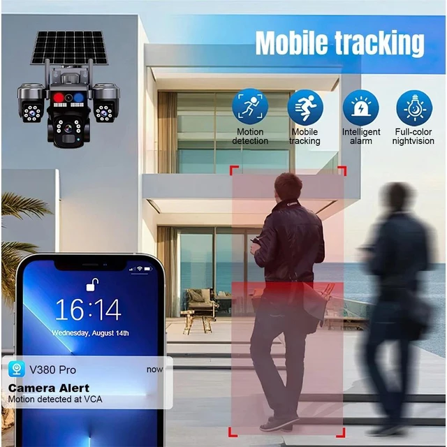Alt view image 5 of 7 - 9MP WiFi Solar Security Camera 360° 4K Wireless 3Lens-PTZ Surveillance Camera