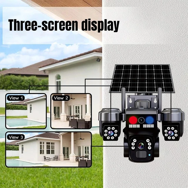 Alt view image 7 of 7 - 9MP WiFi Solar Security Camera 360° 4K Wireless 3Lens-PTZ Surveillance Camera