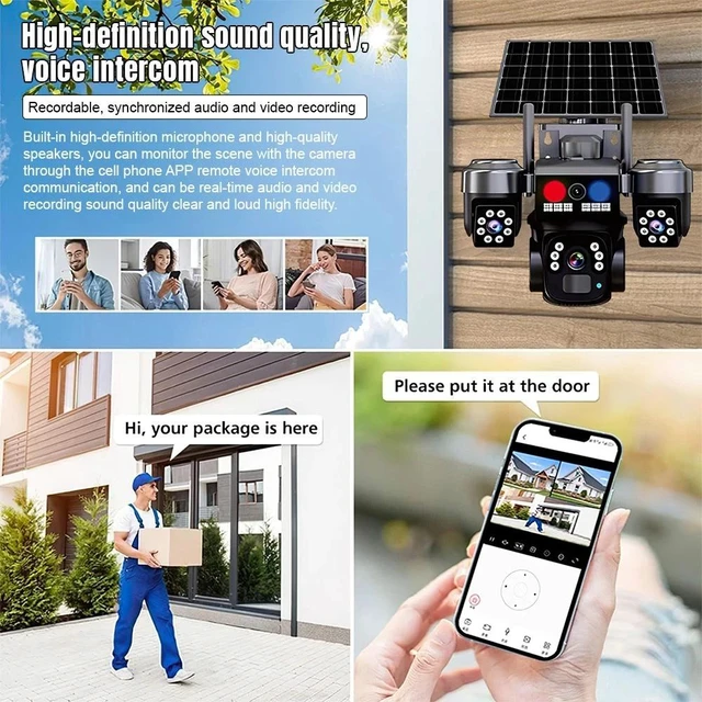 Alt view image 6 of 7 - 9MP WiFi Solar Security Camera 360° 4K Wireless 3Lens-PTZ Surveillance Camera
