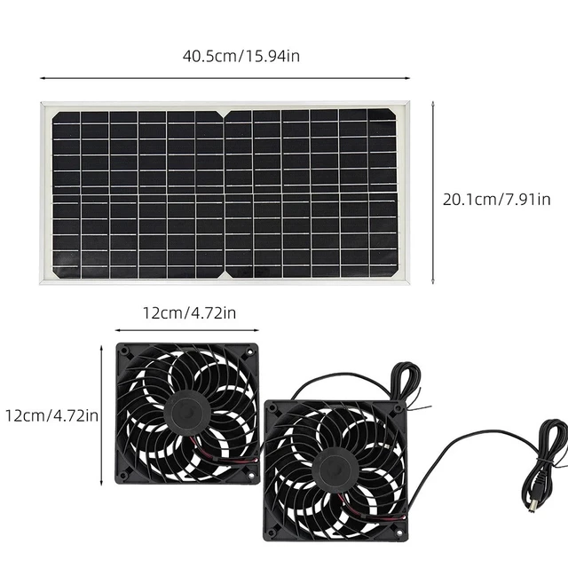 Alt view image 2 of 7 - 20W Solar Powered Dual Fan Solar Exhaust Fan Outdoor Ventilator Fan for RV Shed