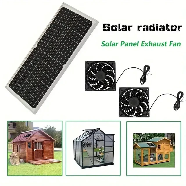 Alt view image 3 of 7 - 20W Solar Powered Dual Fan Solar Exhaust Fan Outdoor Ventilator Fan for RV Shed
